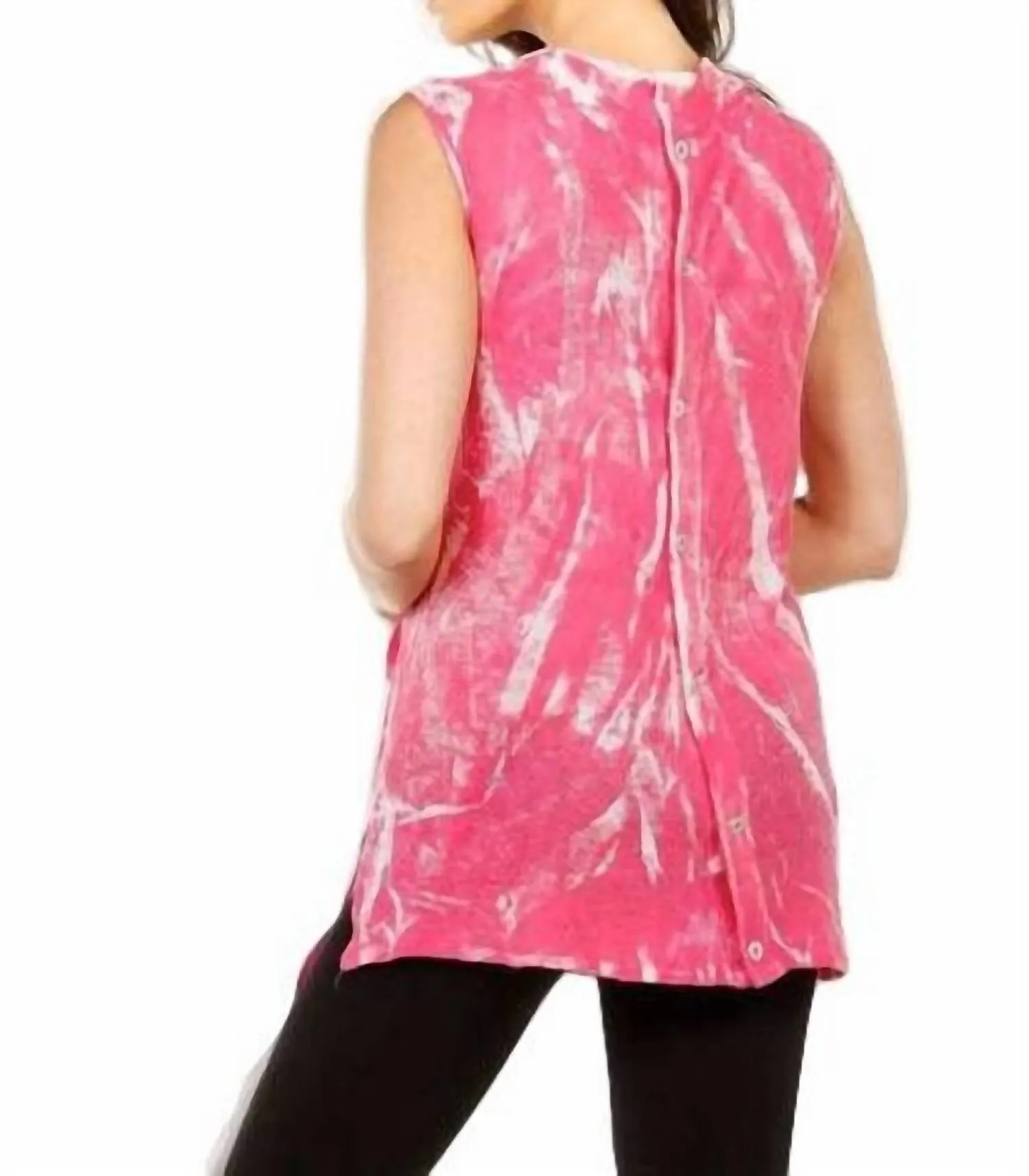 Bleach Linen Buttoned-Back Long Vest In Pink