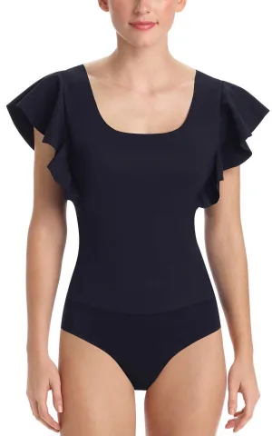 Bonded Ruffled Bodysuit In Black