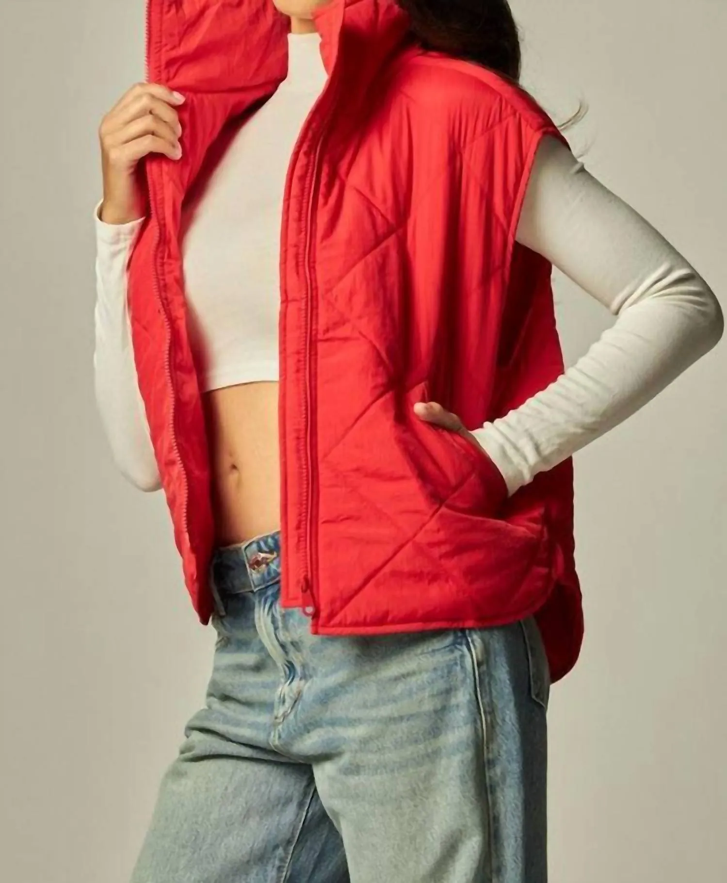Boxy Quilted Puffer Vest In Red