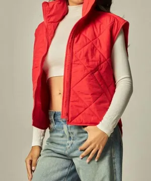 Boxy Quilted Puffer Vest In Red