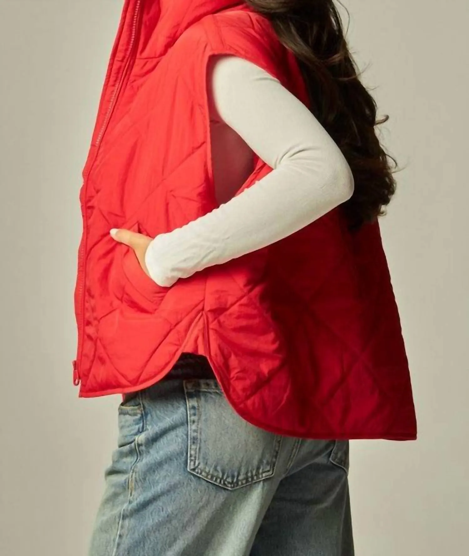 Boxy Quilted Puffer Vest In Red