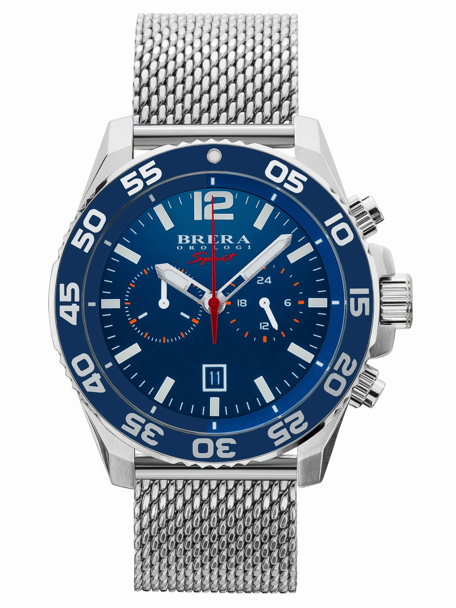 Brera Orologi BRSPMIC4404-SS-MIL Mistral Mens Silver & Blue Chronograph Watch Sports Watch for Men/Women Budget Sports Watch Luxury Sports Watch