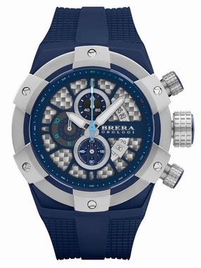 Brera Orologi SUPERSPORTIVO Blue 48mm Chrono Mens Watch BRSSC4919B Hypoallergenic Silicone Watch Discount Silicone Watches