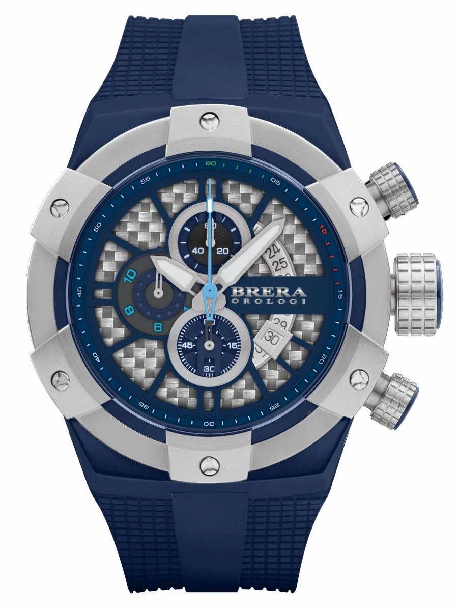 Brera Orologi SUPERSPORTIVO Blue 48mm Chrono Mens Watch BRSSC4919B Hypoallergenic Silicone Watch Discount Silicone Watches
