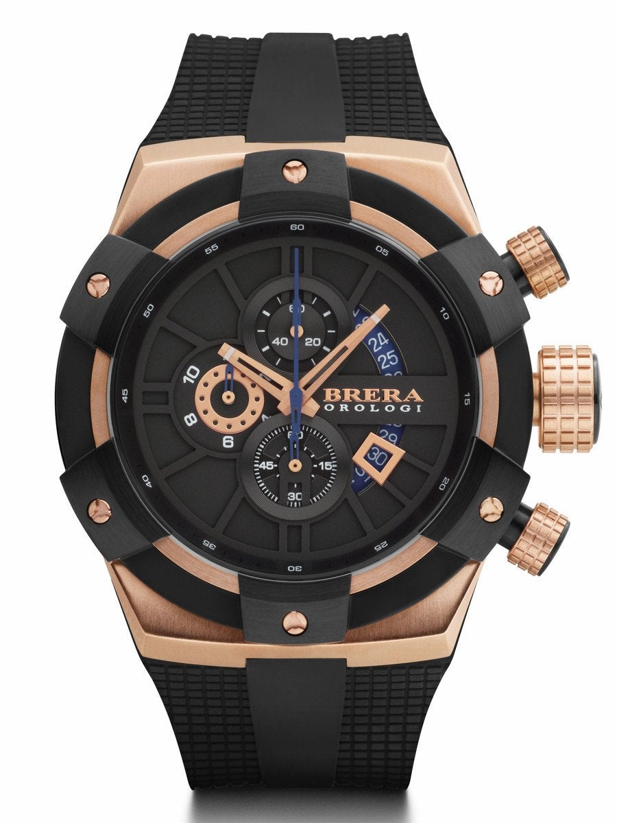 Brera Orologi SUPERSPORTIVO Men's Italian 48mm Black Rosegold IP Watch BRSSC4902 Sports Watch for Men/Women Budget Sports Watch Luxury Sports Watch