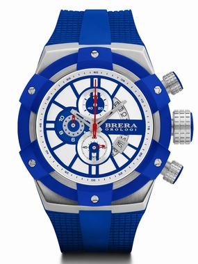 Brera Orologi SUPERSPORTIVO Men's Italian Blue White 48mm Watch BRSSC4917 Hypoallergenic Silicone Watch Discount Silicone Watches