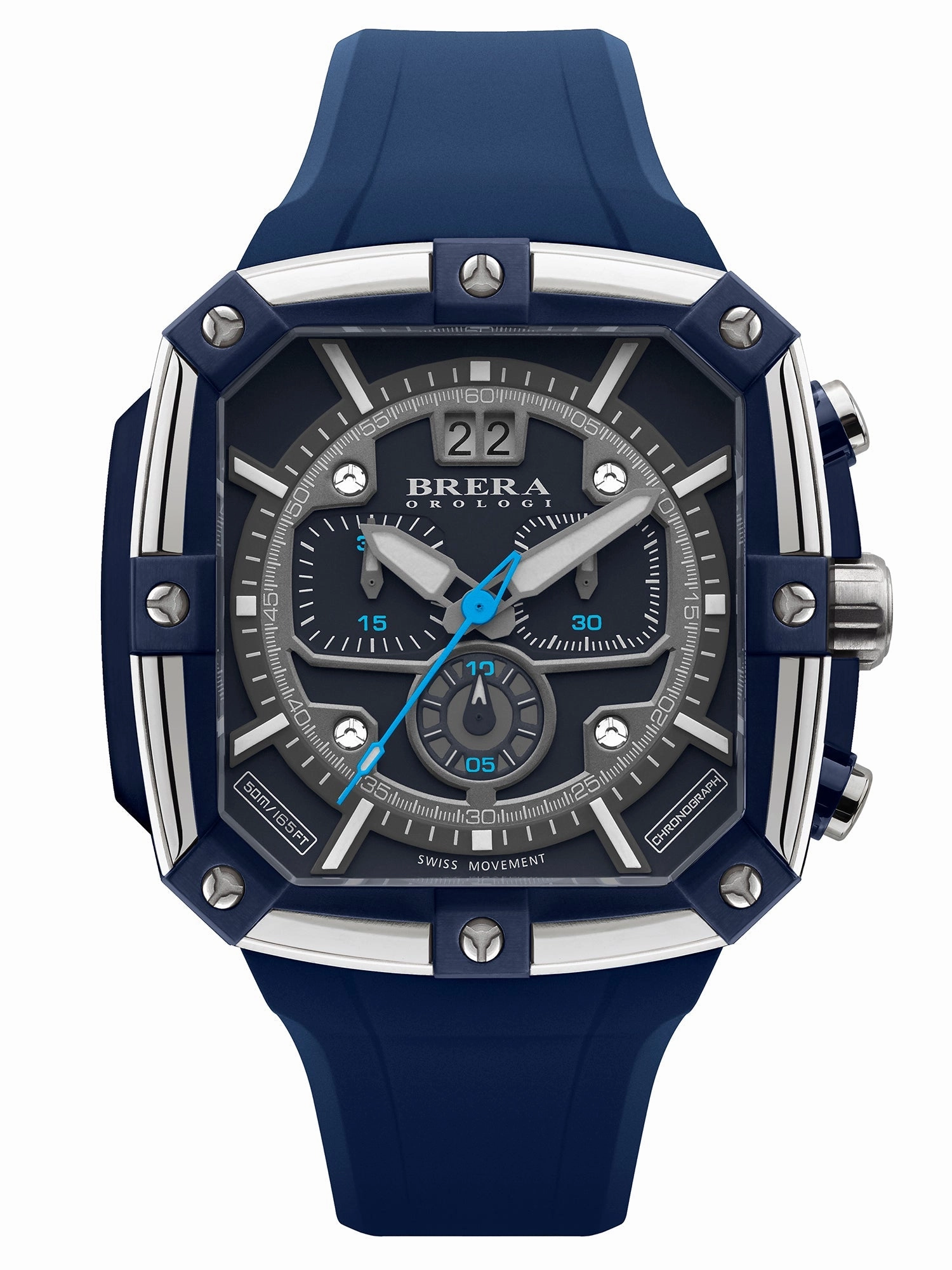 Brera Orologi SUPERSPORTIVO SQUARE Men's Swiss Made Blue 46mm Watch BRSS2C4606 Sports Watch for Men/Women Budget Sports Watch Luxury Sports Watch