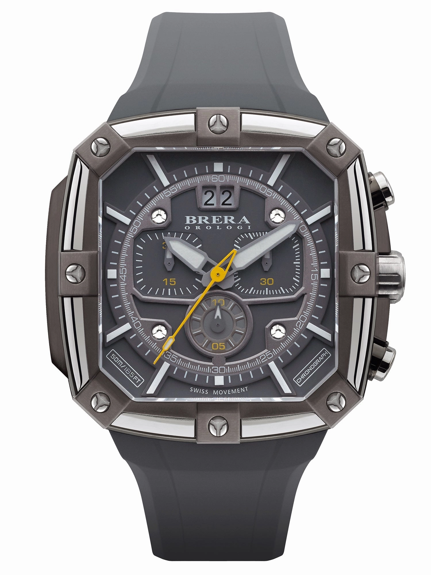 Brera Orologi SUPERSPORTIVO SQUARE Men's Swiss Made Grey 48mm Watch BRSS2C4602 Hypoallergenic Silicone Watch Discount Silicone Watches