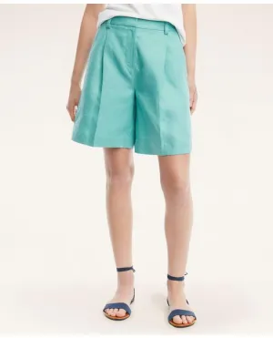 Brooks Brothers Women's Linen Pleated Shorts Green Brooks Brothers
