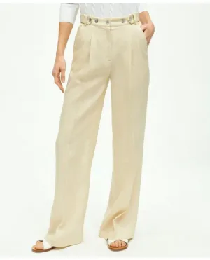 Brooks Brothers Women's Linen Wide Leg Pleated Pants Oatmeal Brooks Brothers