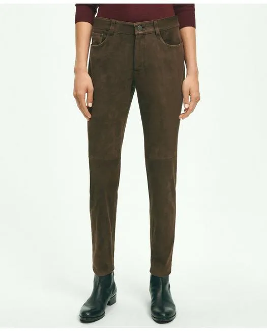 Brooks Brothers Women's Suede 5-Pocket Pants Dark Brown Brooks Brothers