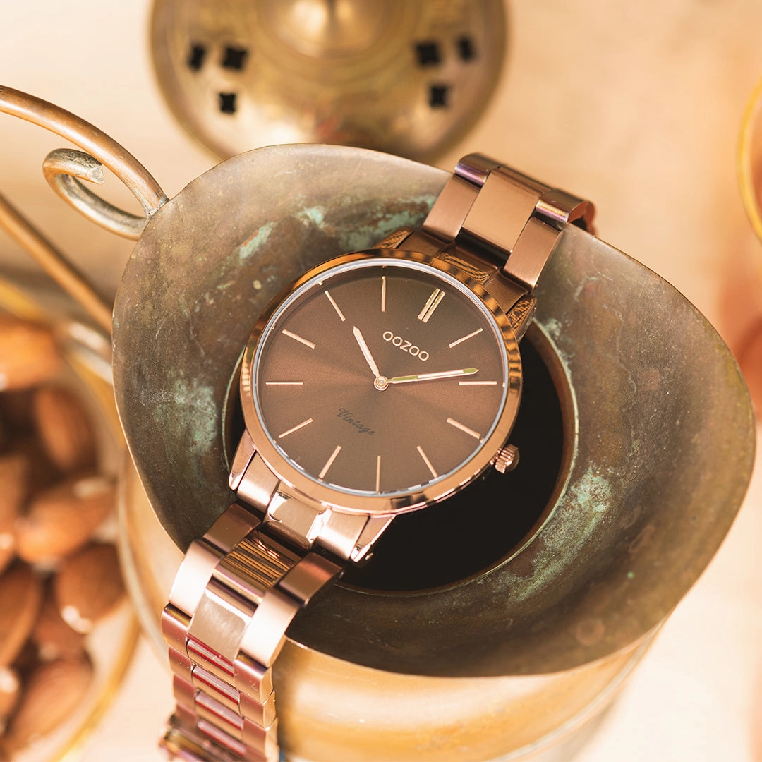 Brown OOZOO watch with brown stainless steel bracelet - C20106