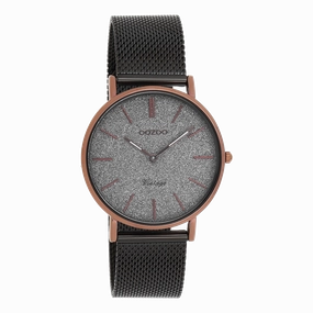 Brown OOZOO watch with elephant grey metal mesh bracelet - C8862,seiko watches,mens watches,couple watches,watches designer,watches discount,best watches for men