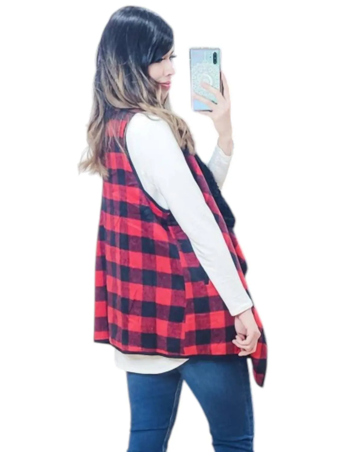 Buffalo Plaid Vest In Red/black