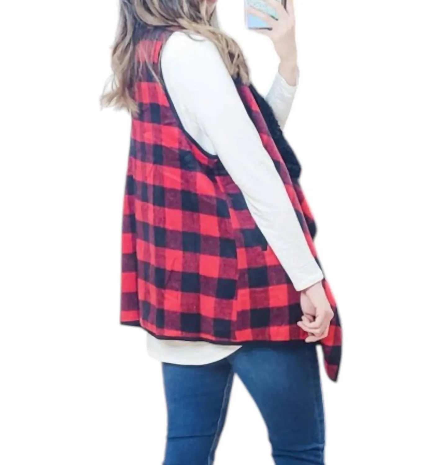Buffalo Plaid Vest In Red/black