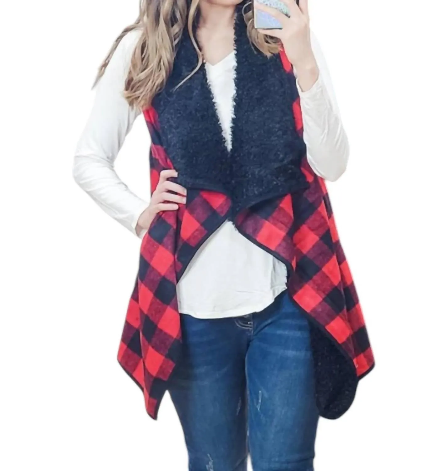 Buffalo Plaid Vest In Red/black