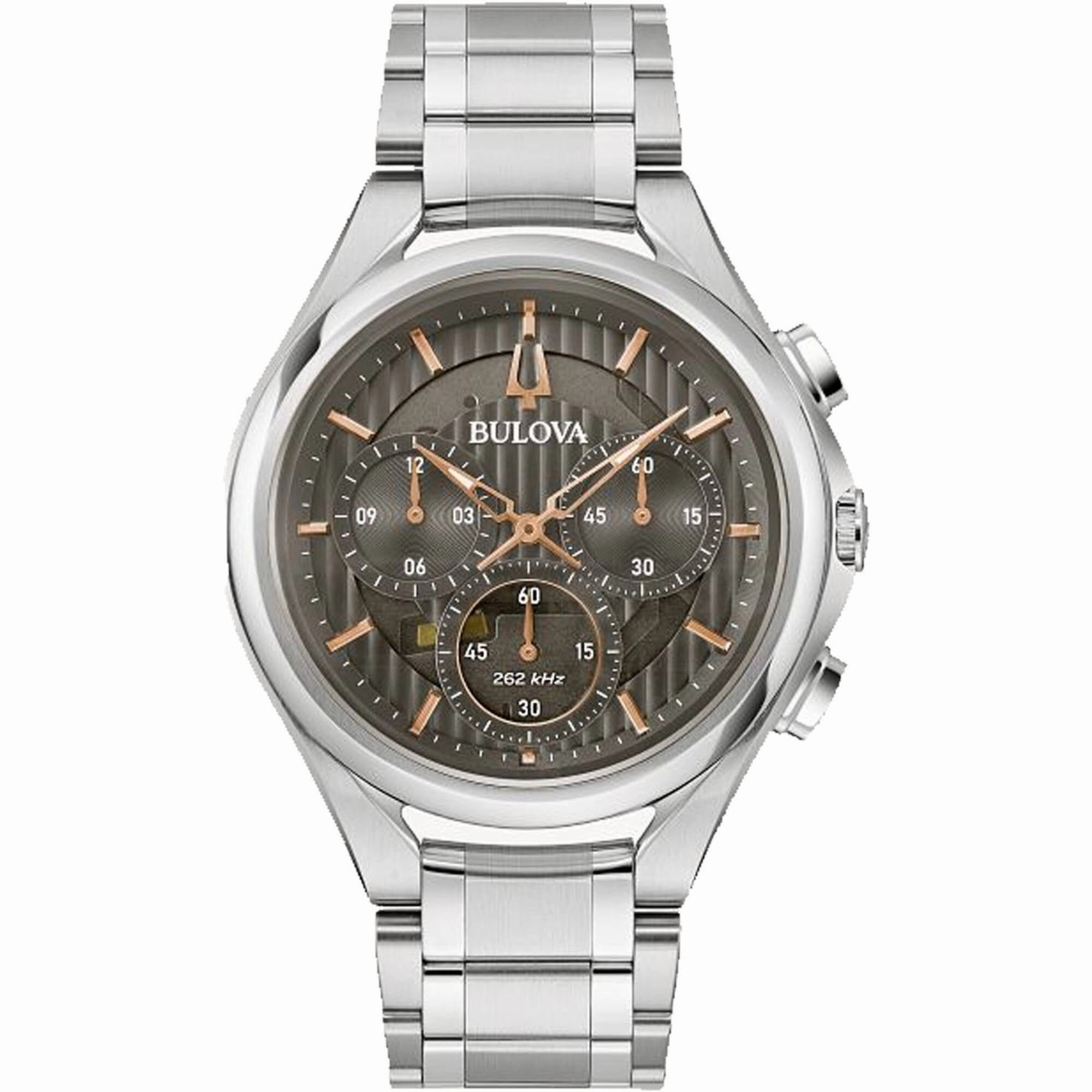 Bulova Men's Watch - Curv Quartz Chrono Grey Dial Silver Steel Bracelet | 96A298 men's watches best men's watches under $500 affordable men's watches men watches classic