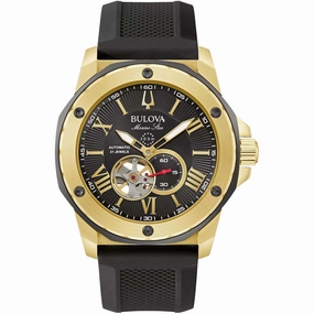 Bulova Men's Watch - Marine Star Automatic Black Dial Yellow Gold Case | 98A272,automatic watch,automatic watches for men,automatic watches for women,luxury automatic watch,minimalist automatic watch,dress automatic watch,vintage automatic watch,automatic