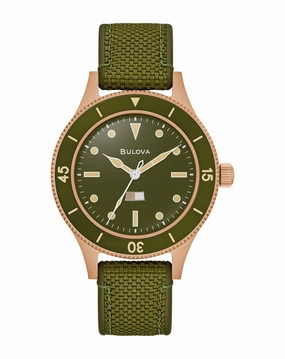 Bulova MIL-Ships Special Edition Green Dial Nylon Strap Watch 98A324 