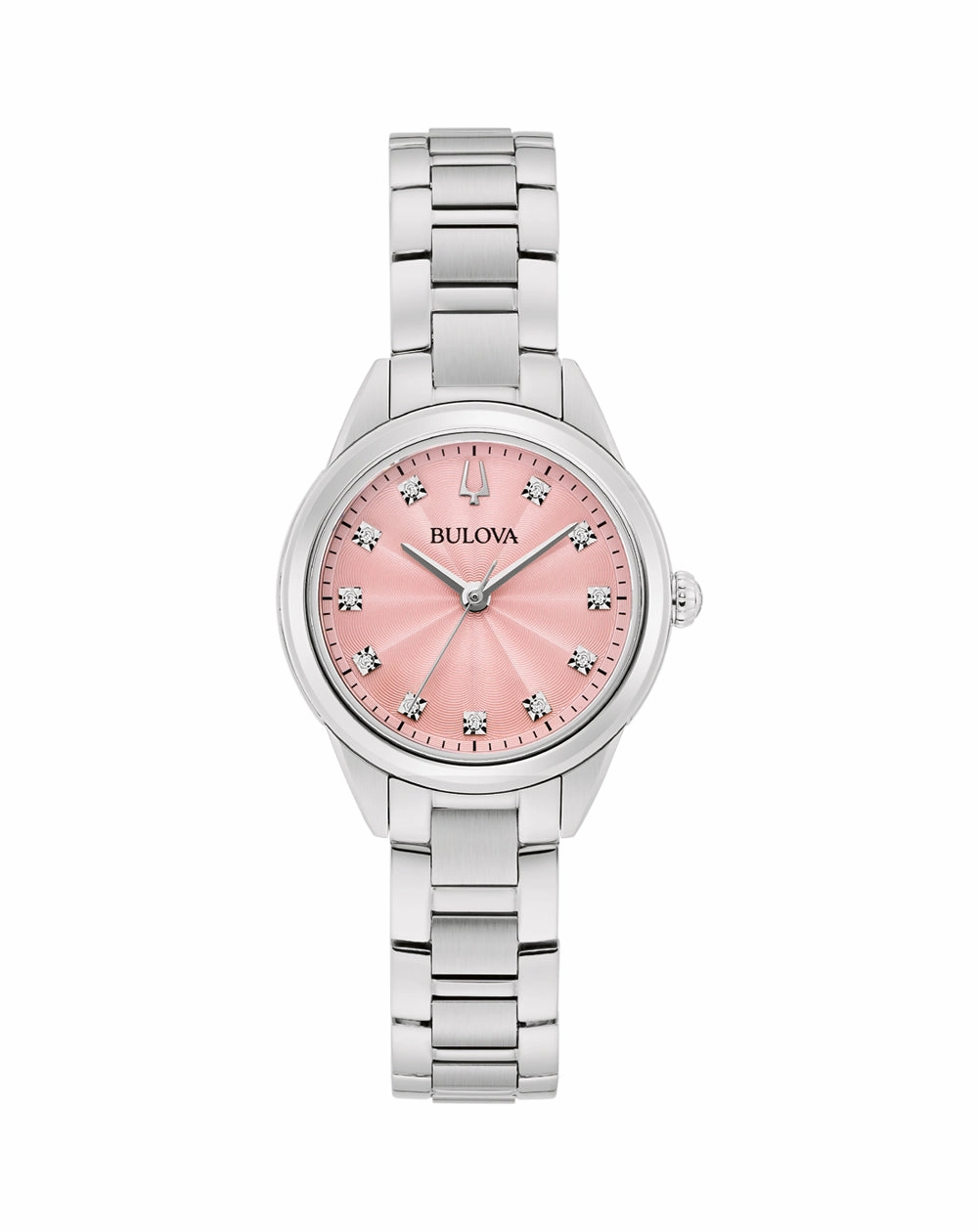 Bulova Sutton Diamond-Accented Pink Sunray Dial Stainless Steel Watch for Women 96P249 