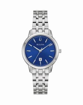 Bulova Timeless Blue Dial Women's Watch with Stainless Steel Bracelet 96M166 