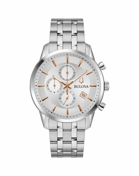 Bulova Timeless Elegance Chronograph Watch Stainless Steel Design 96B411 