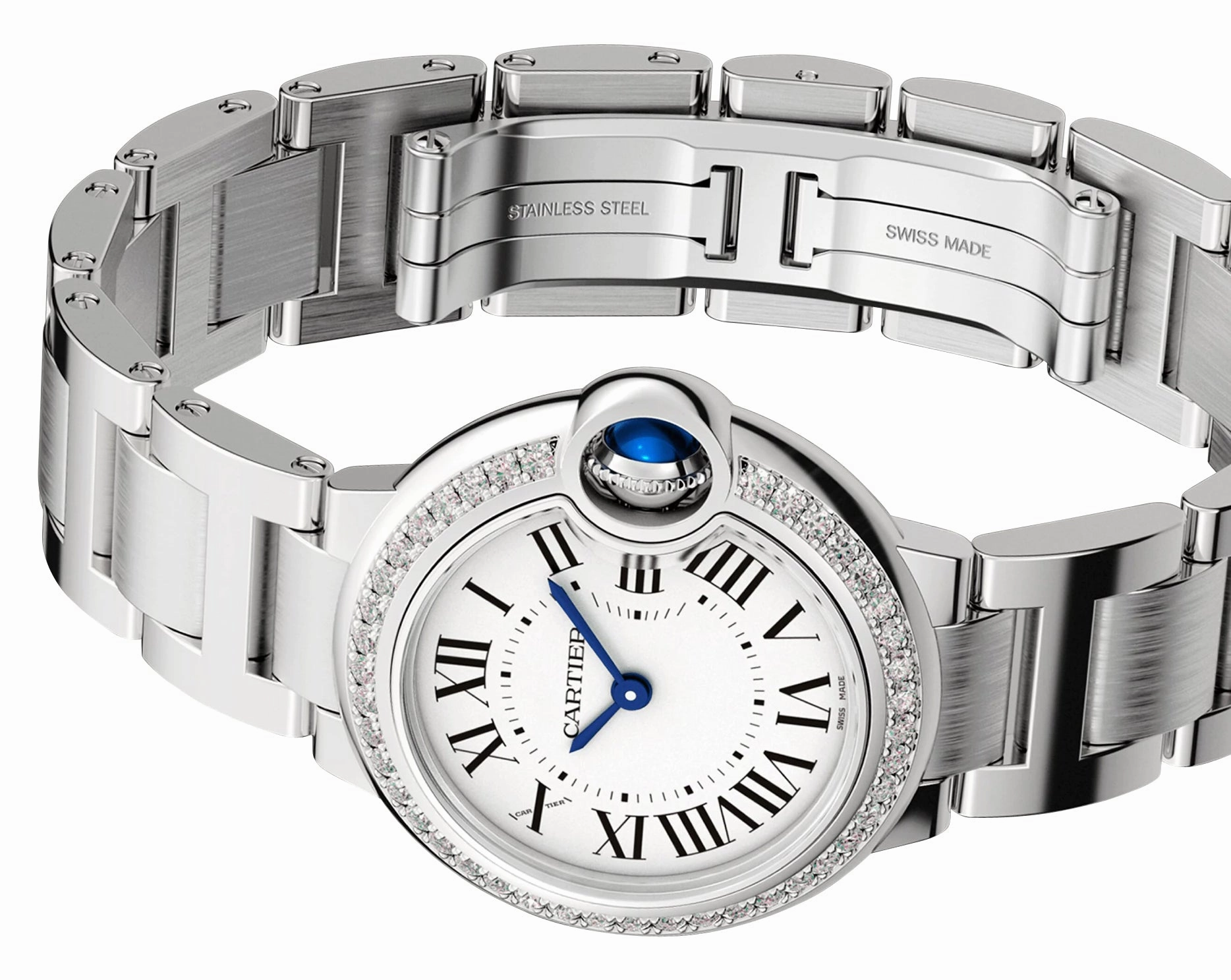 Cartier Ballon Bleu Stainless Steel Opaline Dial Diamonds Quartz Womens Watch W4BB0015