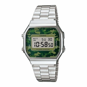 Casio A168WEC-3DF Silver Camouflage Stainless Watch for Men and Women Affordable casual watches Sporty casual watches Affordable luxury casual watches