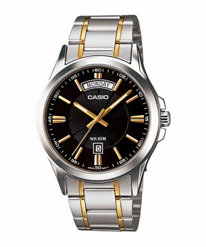 Casio Analog Day-Date Two Tone Dial Watch MTP1381G-1A,quartz watch, quartz watches for men, quartz watches for women, best quartz watch, minimalist quartz watch, luxury quartz watch, waterproof quartz watch,analog quartz watch, digital quartz watch,afforda