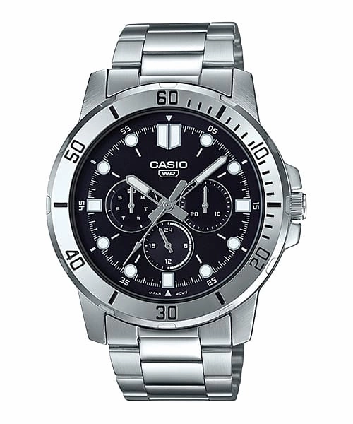 Casio Analog Silver Stainless Steel Black Dial Watch MTPVD300D-1E,quartz watch, quartz watches for men, quartz watches for women, best quartz watch, minimalist quartz watch, luxury quartz watch, waterproof quartz watch,analog quartz watch, digital quartz w