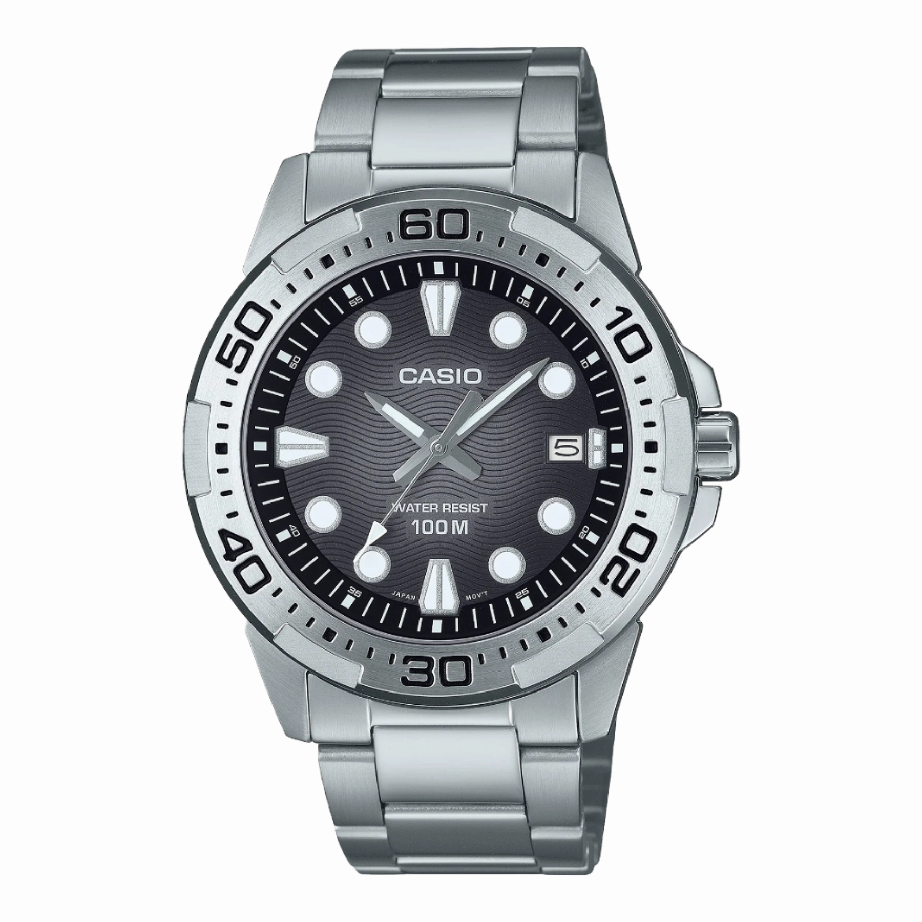 Casio Analogue Diver Black Dial Stainless Steel Watch MTD140D-1A 