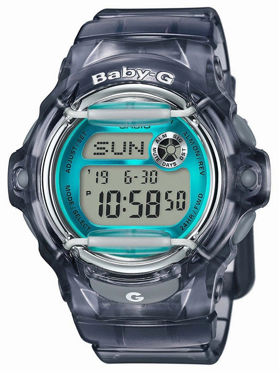 Casio Baby-G VIVID COLORS Womens Translucent Gray/Turquoise Digital Watch BG169R-8B Hypoallergenic Silicone Watch Discount Silicone Watches