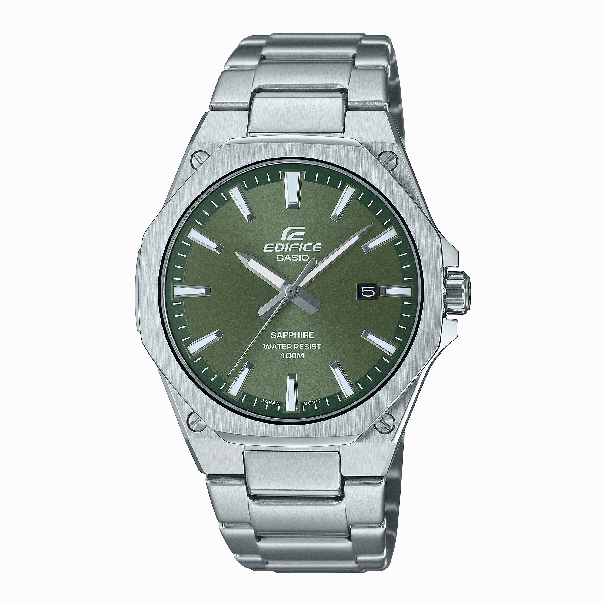 Casio Edifice 3-Hand Analog Green Dial Stainless Steel Watch EFRS108D-3A 