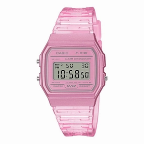 Casio F-91WS-4DF Pink Resin Transparent Strap Watch for Women Affordable casual watches Sporty casual watches Affordable luxury casual watches