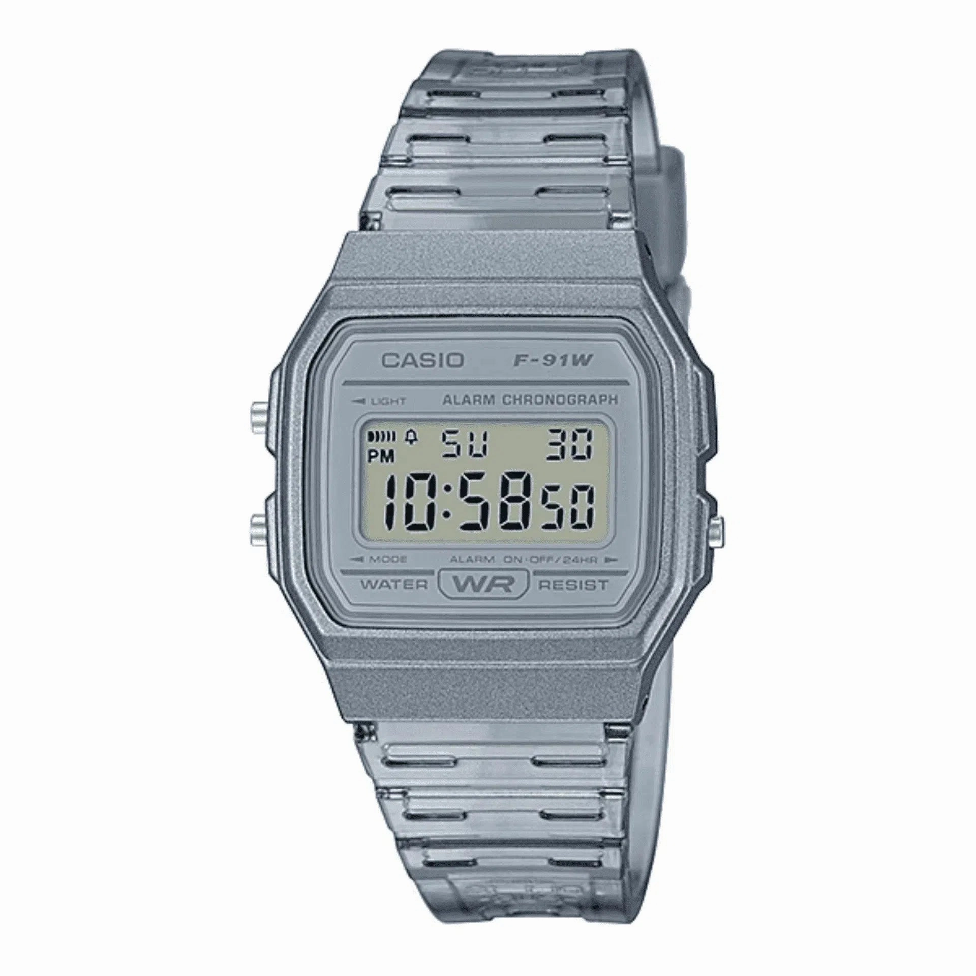 Casio F-91WS-8DF Grey Resin Transparent Strap Watch for Women Affordable casual watches Sporty casual watches Affordable luxury casual watches