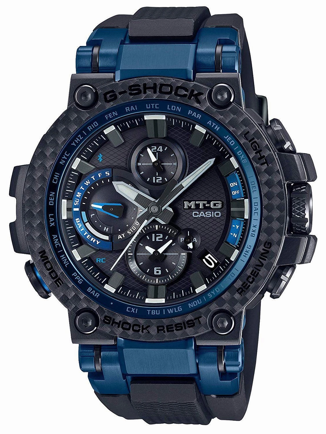 Casio G-Shock MT-G Carbon Bezel 2 Way Time Sync Mens Watch MTG-B1000XB-1A Hypoallergenic Silicone Watch Discount Silicone Watches