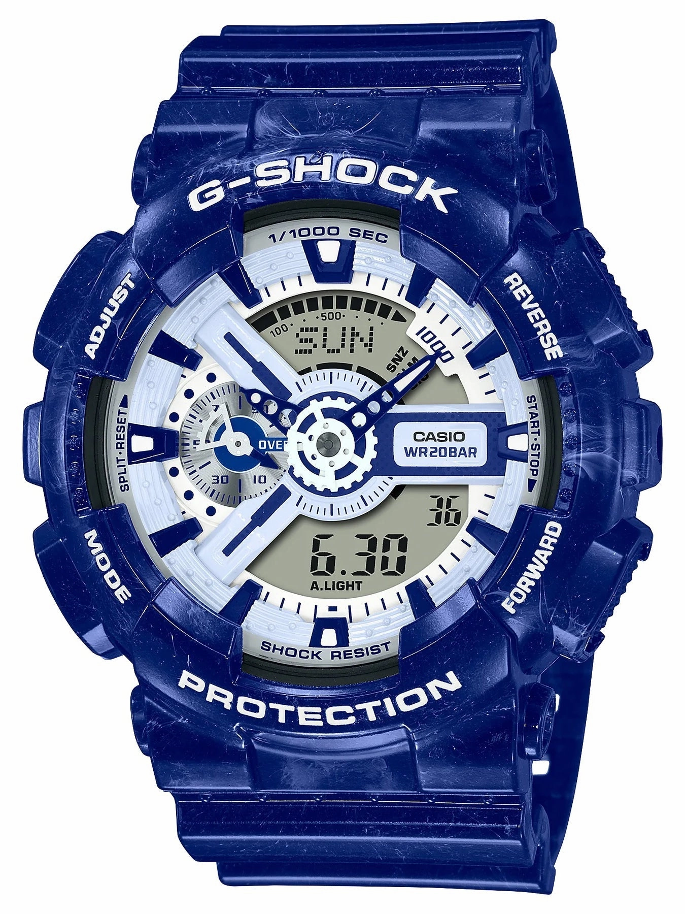 Casio G-Shock "Blue and White Pottery" Series Mens Watch GA110BWP-2A Hypoallergenic Silicone Watch Discount Silicone Watches
