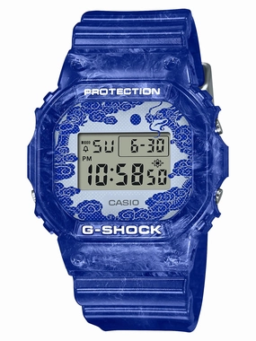 Casio G-Shock "Blue and White Pottery" Series Watch DW5600BWP-2A Hypoallergenic Silicone Watch Discount Silicone Watches