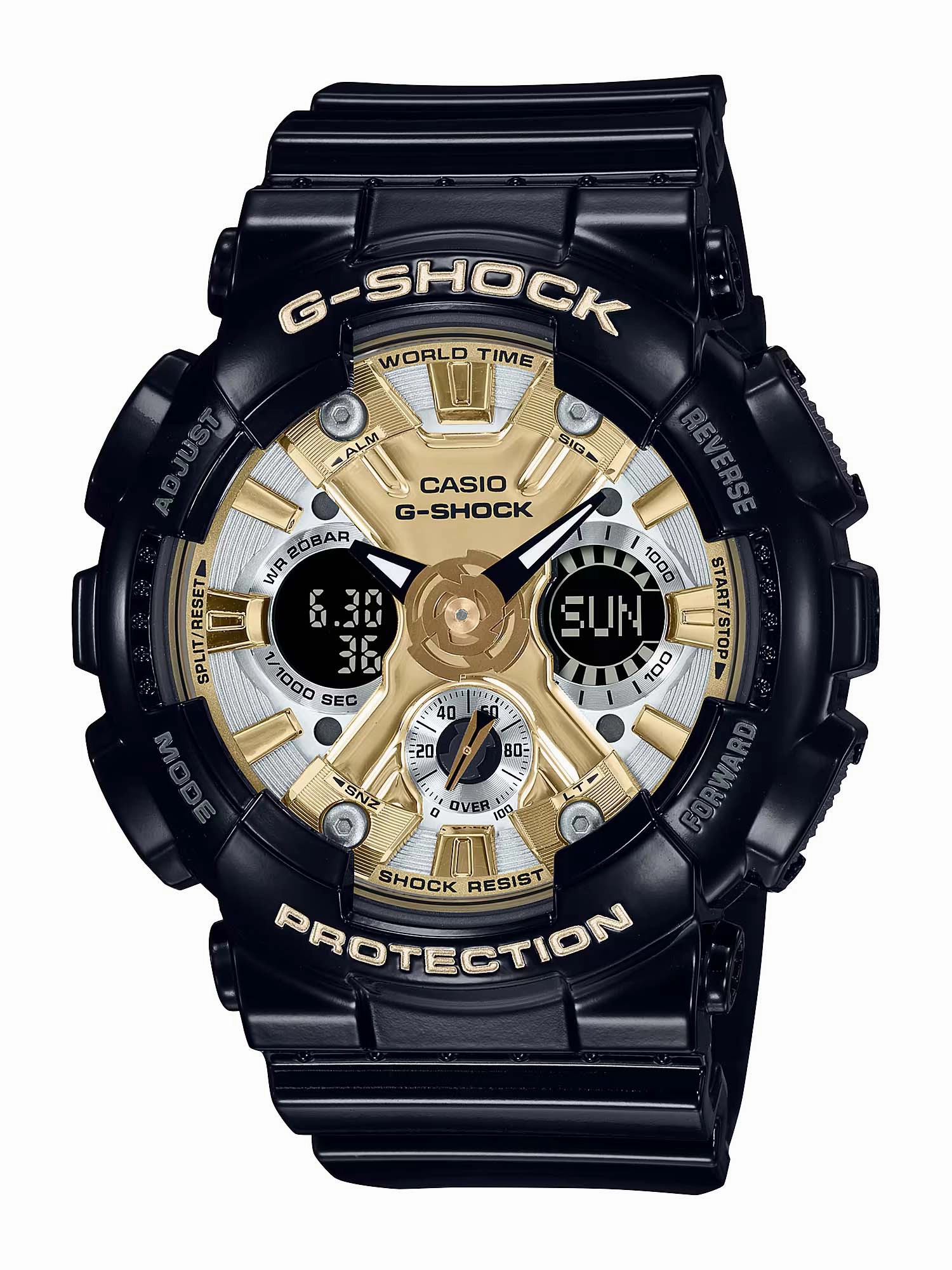 Casio G-Shock S-SERIES Magnetic Resistance Black/Gold Womens Watch GMAS120GB-1A Hypoallergenic Silicone Watch Discount Silicone Watches