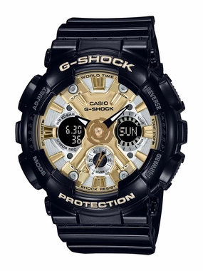 Casio G-Shock S-SERIES Magnetic Resistance Black/Gold Womens Watch GMAS120GB-1A Hypoallergenic Silicone Watch Discount Silicone Watches