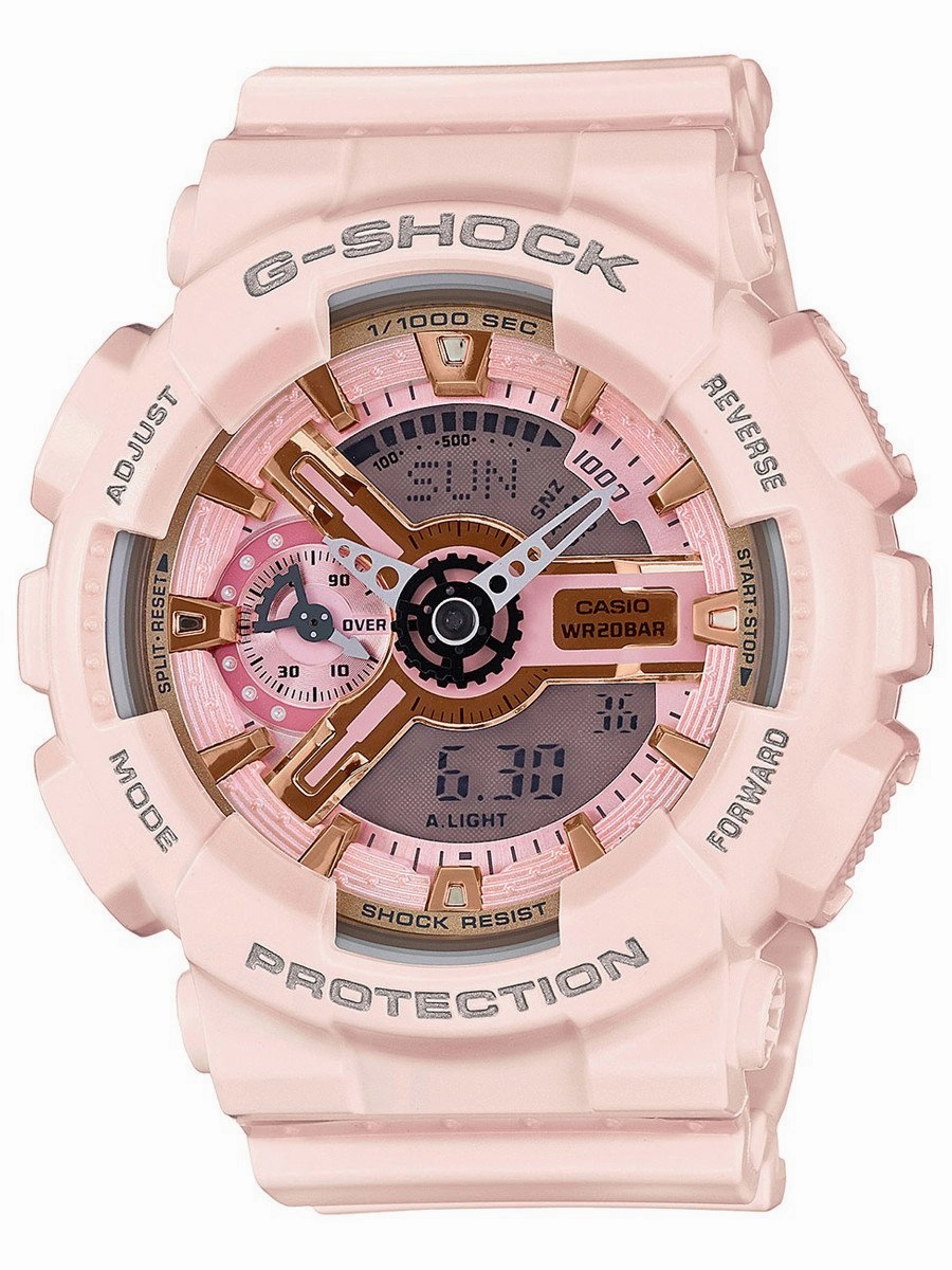 Casio G-Shock S-SERIES Womens Pink Analog Digital Watch GMAS110MP-4A1 Hypoallergenic Silicone Watch Discount Silicone Watches
