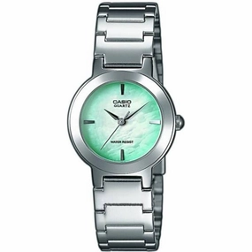 Casio LTP-1191A-3C Silver/Green Stainless Steel Watch for Women Affordable casual watches Sporty casual watches Affordable luxury casual watches