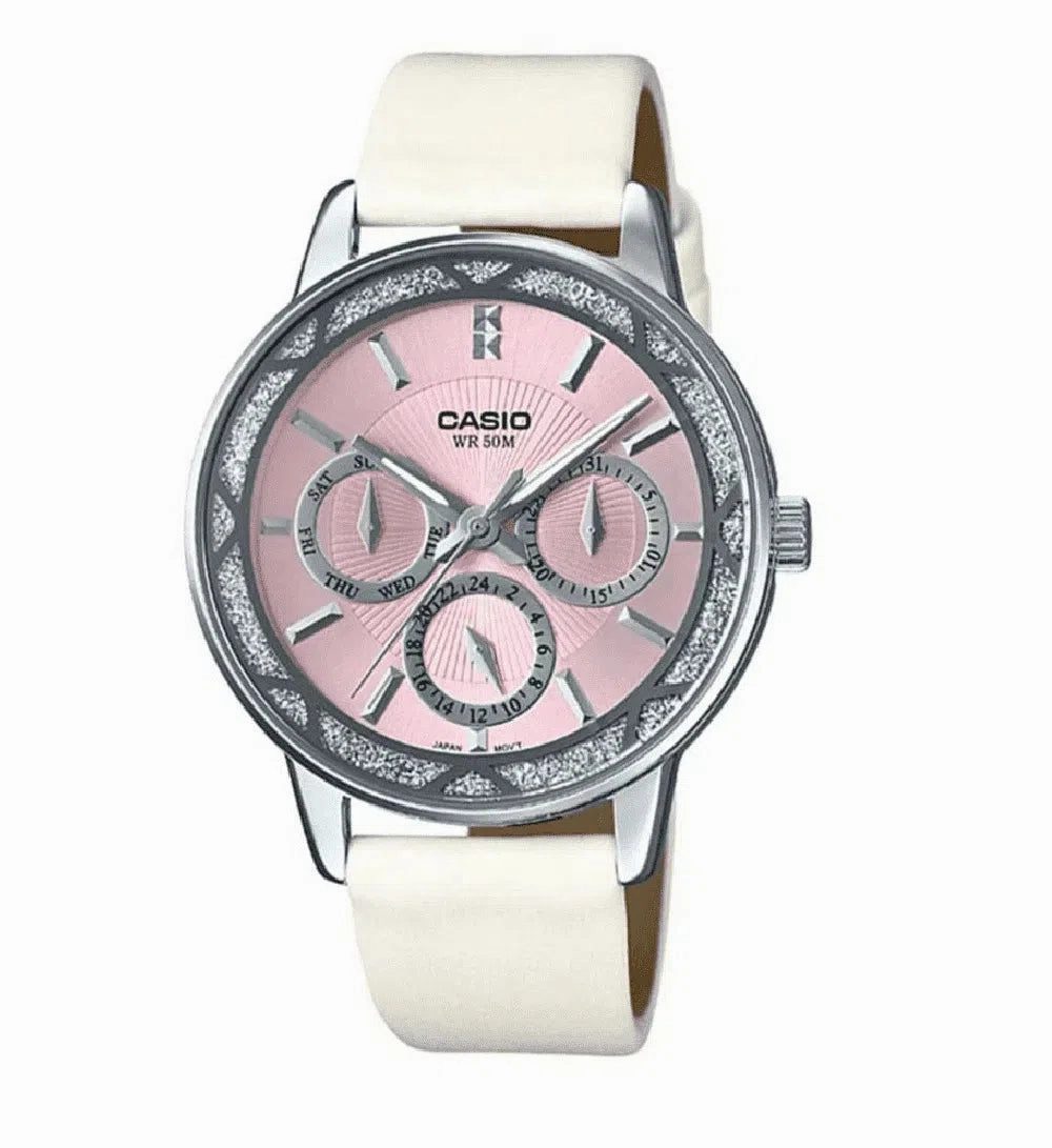 Casio LTP-2087SL-4AVDF White Leather Strap Watch Affordable casual watches Sporty casual watches Affordable luxury casual watches