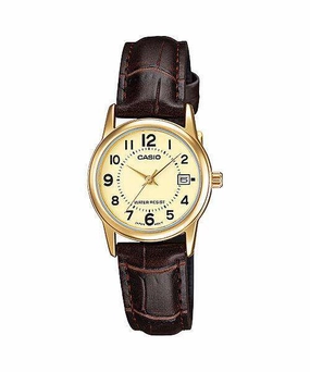 Casio LTP-V002GL-9B Brown Leather Strap Watch for Women Affordable casual watches Sporty casual watches Affordable luxury casual watches