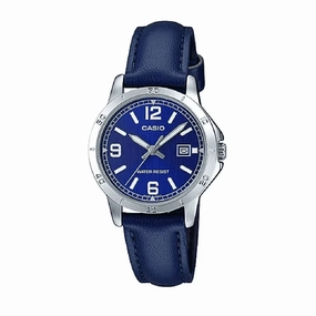 Casio LTP-V004L-2B Blue Leather Watch for Women Affordable casual watches Sporty casual watches Affordable luxury casual watches