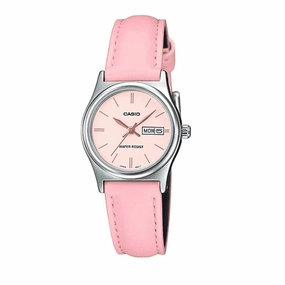 Casio LTP-V006L-4B Pink Leather Strap Watch for Women Affordable casual watches Sporty casual watches Affordable luxury casual watches