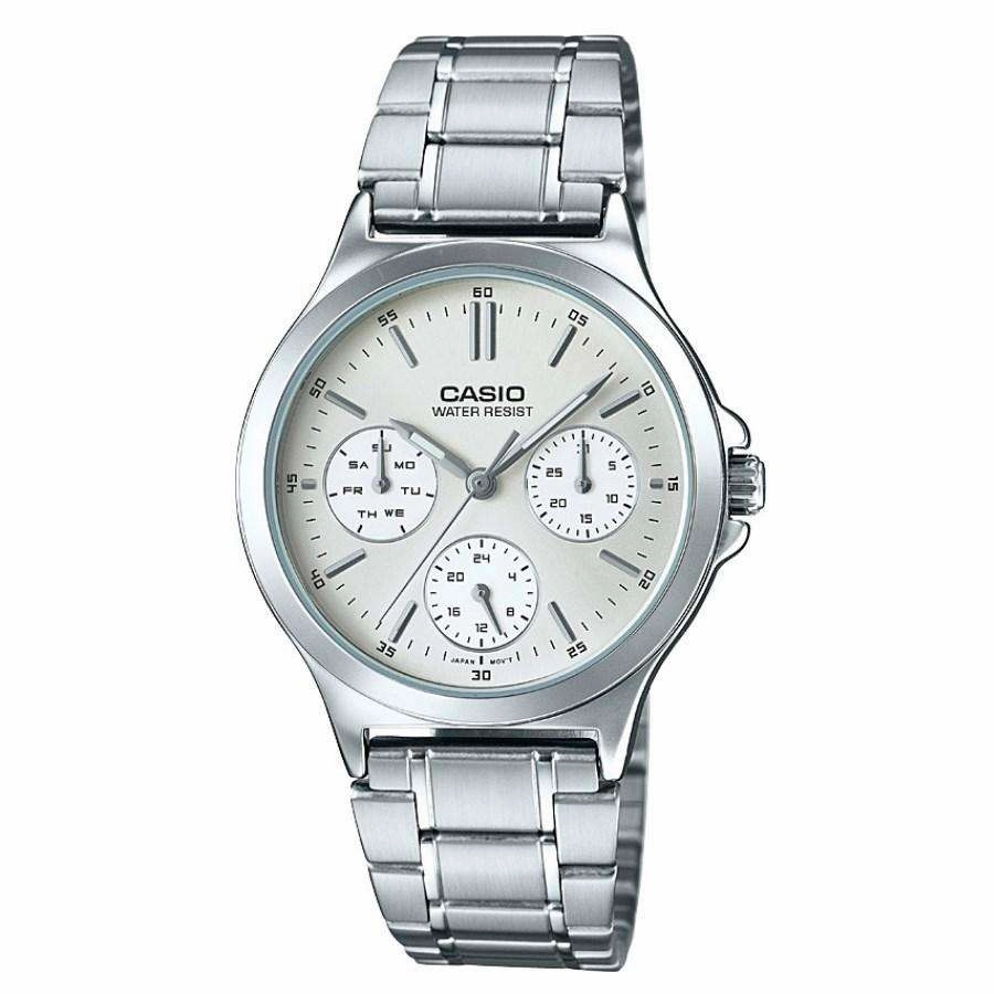 Casio LTP-V300D-7A Silver Stainless Steel Strap Watch for Women Affordable casual watches Sporty casual watches Affordable luxury casual watches