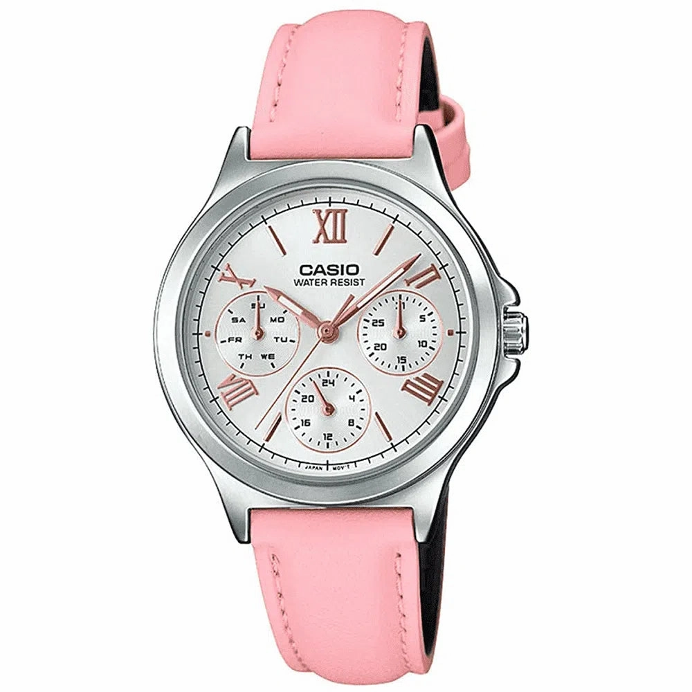 Casio LTP-V300L-4A2 Pink Leather Watch for Women Affordable casual watches Sporty casual watches Affordable luxury casual watches