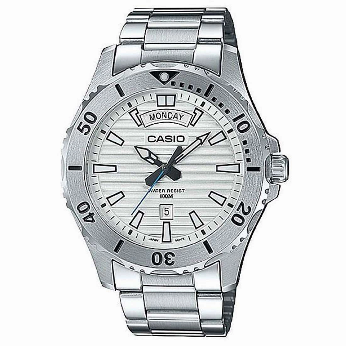 Casio MTD-1087D-7A Silver Stainless Steel Marine Sports Watch for Men Affordable casual watches Sporty casual watches Affordable luxury casual watches