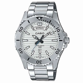 Casio MTD-1087D-7A Silver Stainless Steel Marine Sports Watch for Men Affordable casual watches Sporty casual watches Affordable luxury casual watches